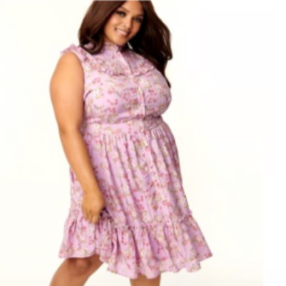 Unique Vintage  Prairie Dress Purple Floral Fit Flare Ruffle Dress Size Xlarge